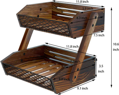 Dorhors Fruit Basket for Kitchen,Fruit Bowl,Kitchen Counter Organizer,Wooden Vegetable Holder for Countertop,Bread Storage Basket Stand(3 Tier)