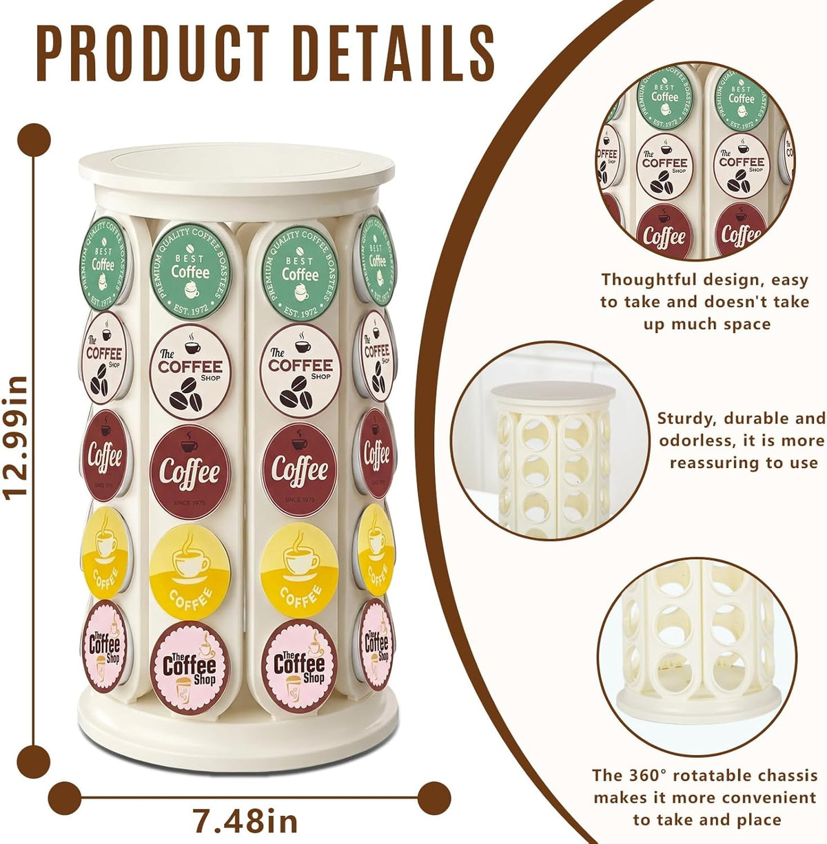 K Cup Holder, Coffee Pod Storage Carousel Holder Organizer Compatible with 40 Keurig K-Cup Pods, Home or Office Kitchen Counter Organizer
