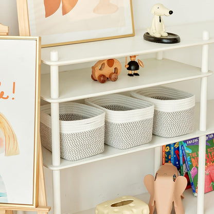 R RUNKA Small Cotton Rope Basket – Storage Bin for Organizing (10.6" x 6.7" x 6.7"), Bathroom Storage Basket for Shelf, Counter & Closet（Beige）