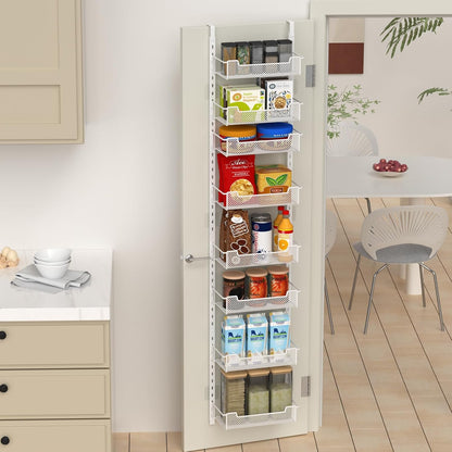 VyGrow 12.3" W Narrow Over the Door Pantry Organizer, 6-Tier Over the Door Organizer with Adjustable Basket, Pantry Door Organization for Pantry Kitchen Storage Room Spice Rack, White