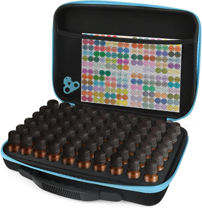 Essential Oil Storage Organizer,60 Bottle EVA Essential Oil Case Essential Oils Box,Essential Oil Storage Carrying Case Holds 5ml- 15ml For Doterra & Young Living,Come with Labels & Bottle (Black)