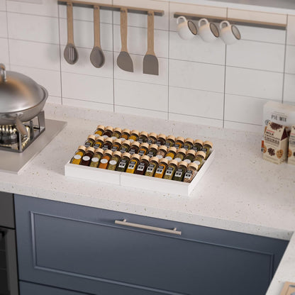Expandable Metal Spice Drawer Organizer,3-Tier,Slanted Seasoning Jars Tray for Kitchen Cabinet Drawers Insert/Countertop (Jars not included)-3Tier /White