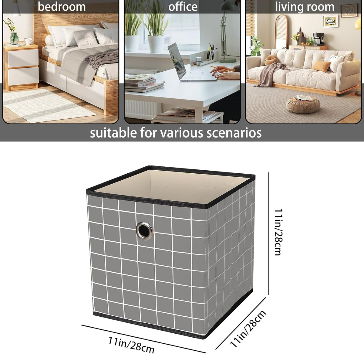 Black Foldable Storage Cubes Bins ,11 Inch Cloth Storage Cube Fabric Storage Box Cubes Organizer Baskets with Handles for Home Organizer Set of 3 (Black)