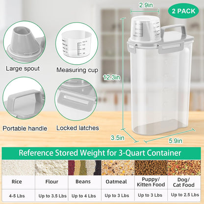 TBMax Rice Container Cereal Storage Container 2 Pack 5 Lbs, Kitchen Pantry Dry Food Storage Holder with Easy-Pouring Spout & Handy Cup, Small Pet Dog Cat Food Dispenser for Daily Feeding -Grey