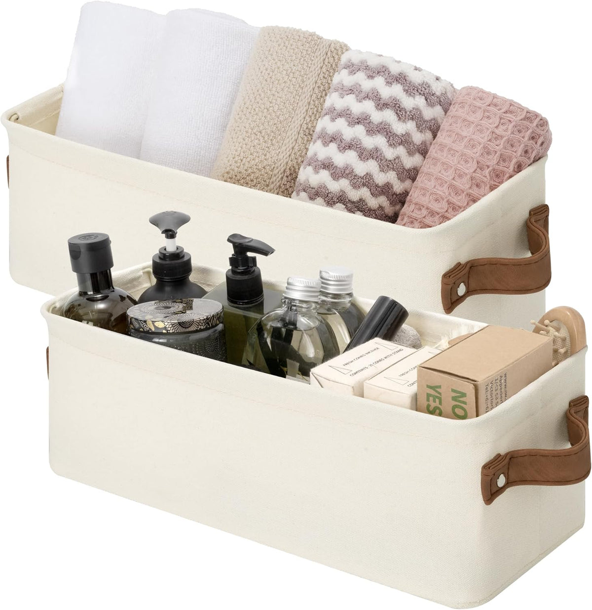 StorageWorks Narrow Storage Bins, Small Basket for Closet and Shelves, Fabric Organizer with Handles, Toilet Paper Storage, Black, 2-Pack