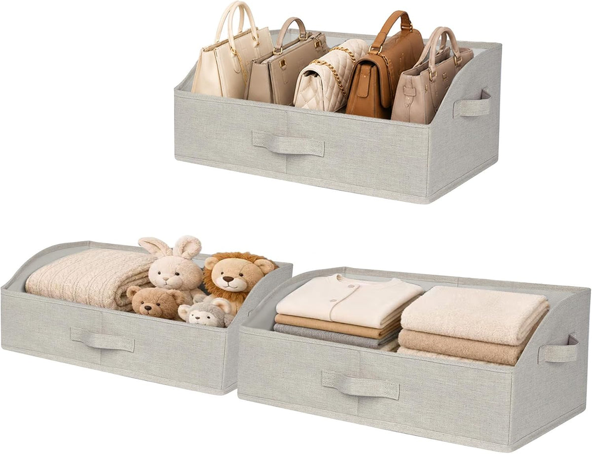 WUIKE Closet Organizers and Storage, Trapezoid Storage Bins, Fabric Closet Bins with Handles, Foldable Storage Baskets for Clothes, Purse, Blanket, Herringbone Gray, Extra Large