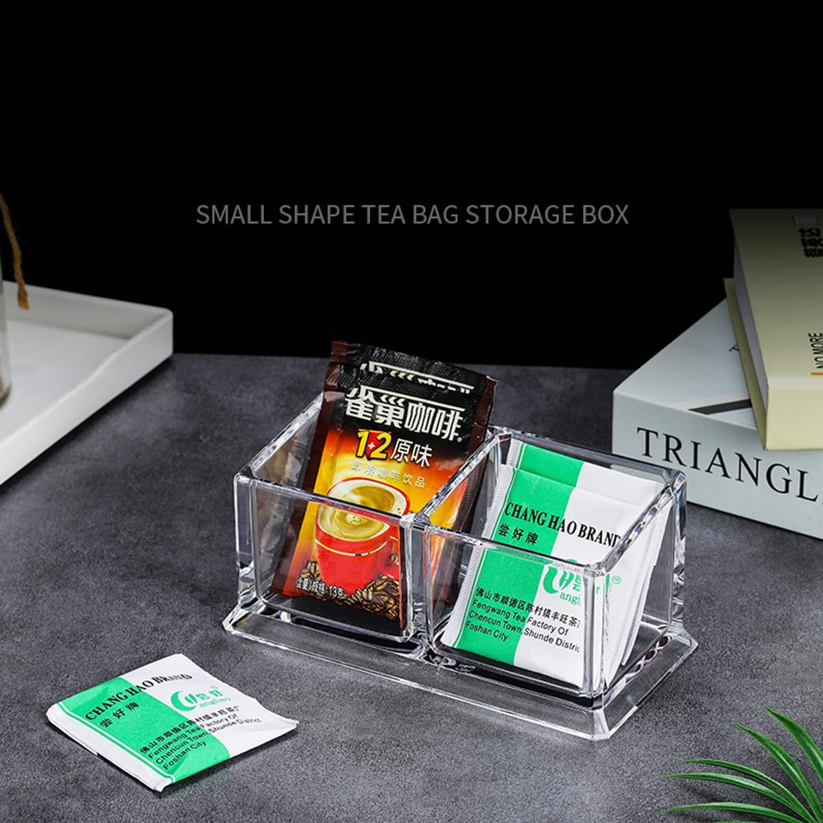 Clear Acrylic Two Lattices Tea Bags Holder Coffee Sugar Bag Case Guest Room Storage Boxes YTBH-001