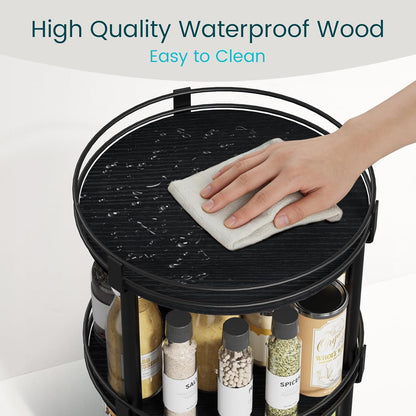 Snughome Rotating Spice Rack, 2 Tier Lazy Susan Organizer, Wood Kitchen Countertop Organizer, Brown Lazy Susan Turntable for Cabinet, 10.2" x 10.2" x 10.4"