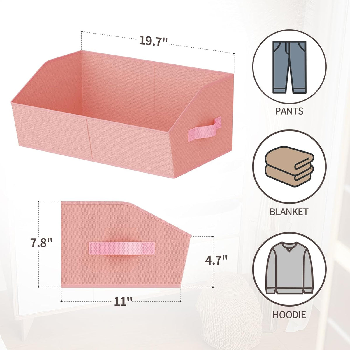 Homsorout Closet Organizers Bins 6 Packs - Large Closet Shelf Organizer with Handles, Fabric Trapezoid Storage Bins, Collapsible Storage Cubes for Clothes, Towels, Light Gray