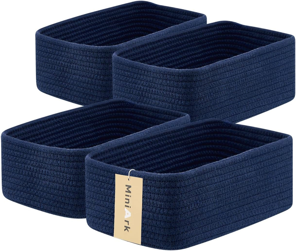 MiniArk Small Storage Baskets for Organizing | Closet Organizer Bins | Shelf Toy Basket | Woven Rope Baskets | Cube Decorative Box | Shallow Basket | L11.5xW7.5xH4.7| Brown