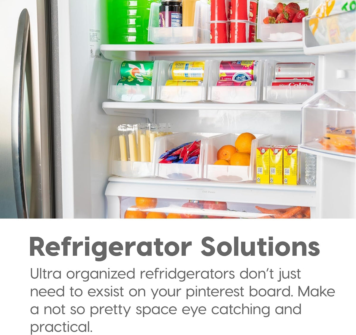 IRIS USA Clear Plastic Stackable Storage Bins, Large-, Open Front Fridge Pantry Kitchen Closet Cabinet Bathroom Organizer Basket for Organizing Snack, Cans, Office Supplies, and Coffee Pods
