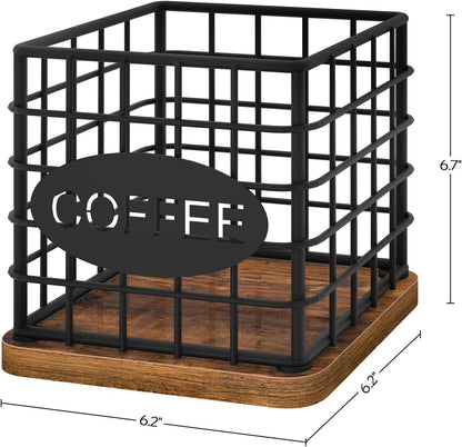 YATINEY Coffee Pod Holder for K Cup, Large Capacity Coffee Pod Organizer, Versatile Coffee Capsule Storage Basket with Wooden Base, White KH10WN