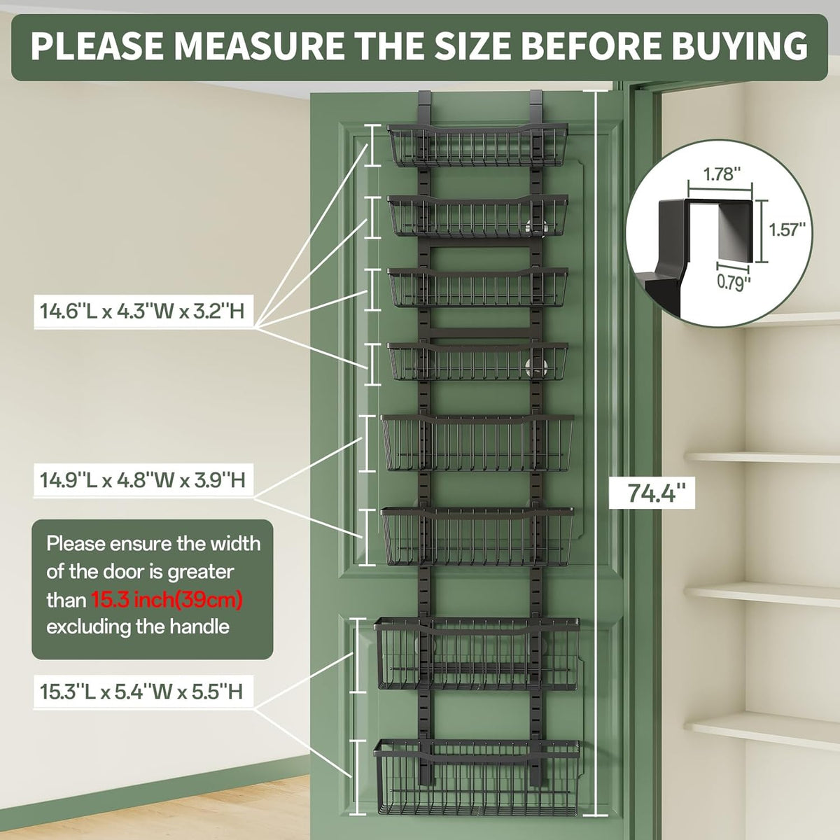 Eastherry Over The Door Organizer，8-Tier Over The Door Pantry Organizer with Adjustable Baskets，Metal Hanging Pantry Organizers and Storage for Kitchen, Back of Door Seasoning Rack (Black)