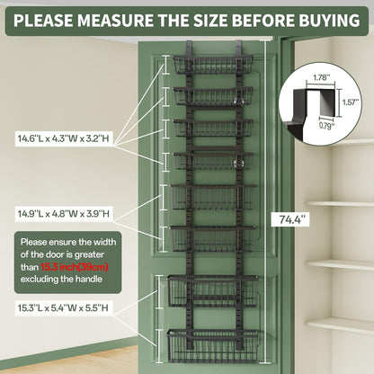 Eastherry Over The Door Organizer，8-Tier Over The Door Pantry Organizer with Adjustable Baskets，Metal Hanging Pantry Organizers and Storage for Kitchen, Back of Door Seasoning Rack (Black)