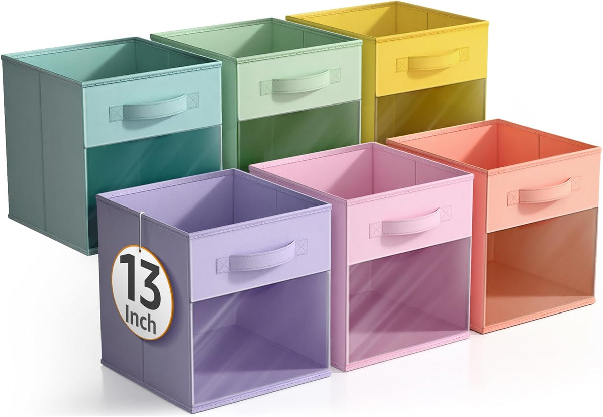 Sorbus Fabric Storage Cubes - 6 Foldable Storage Bins for Organizing Pantry, Cubbies, Toy Box - Clothes Storage & Closet Organizer - 13 Inch Collapsible Cube Baskets for Shelves with Handle