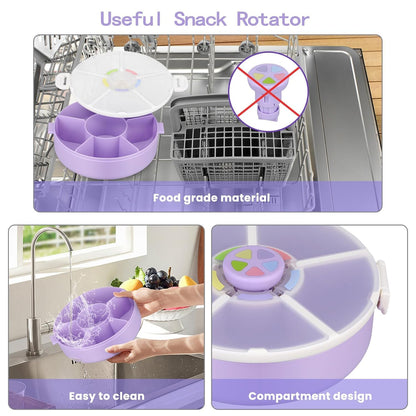 Pawtong Snack Rotator Container Reusable Snack Box with 5 Compartment Dispenser and Lid, Color Matching Opening Lid, BPA and PVC Free, for Home, School, Travel (Purple)