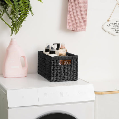 GRANNY SAYS Wicker Storage Baskets for Shelves, Wicker Baskets for Organizing, Waterproof Woven Basket for Pantry, Rectangle Basket for Shlef, Brown, 2-Pack