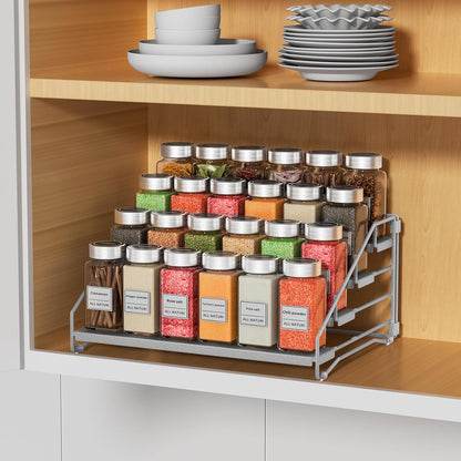 RCHYFEED Spice Rack Organizer for Cabinet Pantry,4 Tier Spice Rack Countertop, Depth Adjustable Spice Organization for Cabinet,Tierd Seasoning Organizer for Cabinet(Black) | for Cabinet Pantry