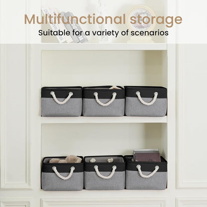 Large Storage Baskets- 15.7x11.8x8.26 inch Storage Bins for Shelves and Closet Organizing, Foldable Fabric Bin for Home Organization Clothes and Laundry (3-Pack, White&Khaki)
