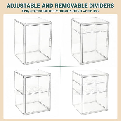 Baby Bottle Organizer, 3-Tier Bottle Storage for Countertop with Double Magnetic Doors, Clear Plastic Bottle Station Organizer Mom Gifts with 2 Dividers for Kitchen, Bathroom, Cabinet, Vanity