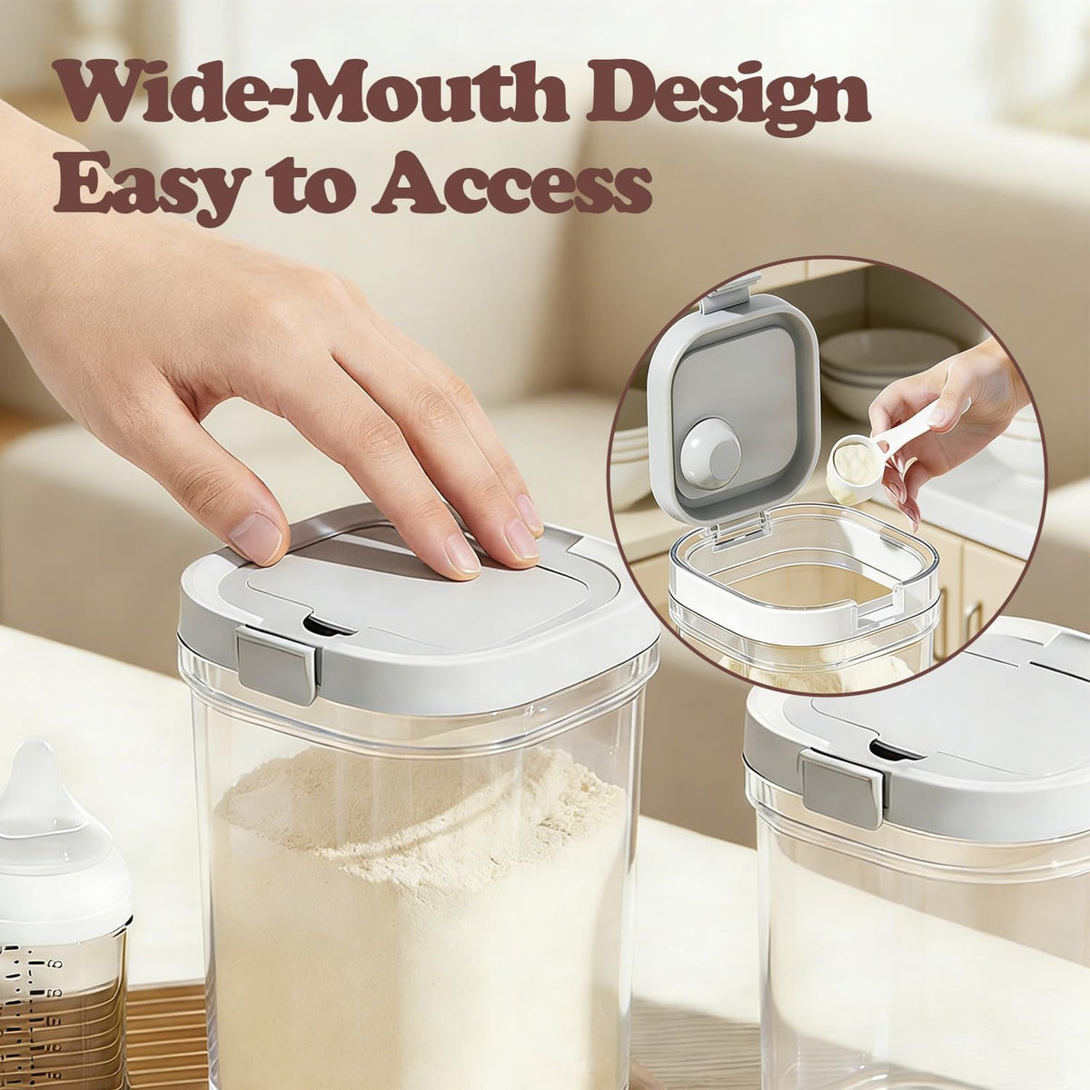 Airtight Food Storage Container with Spoon, 800ML Transparent Milk Powder Container, Moisture Proof Sugar Canister for Protein Powder, Sugar, Flour, Cereal