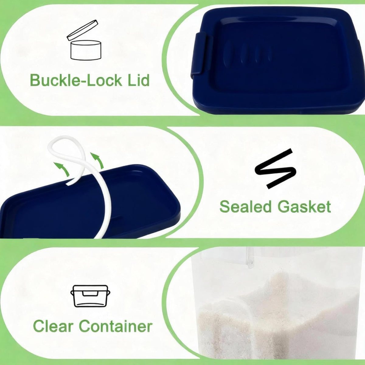 Tight-Lock Rice Container 10-15 Lbs - Airtight Flour Container with Scoop - Food-Grade Plastic Food Storage Container for Cereal, Sugar - Dry Food Dispenser for Kitchen, Pantry Organizers and Storage