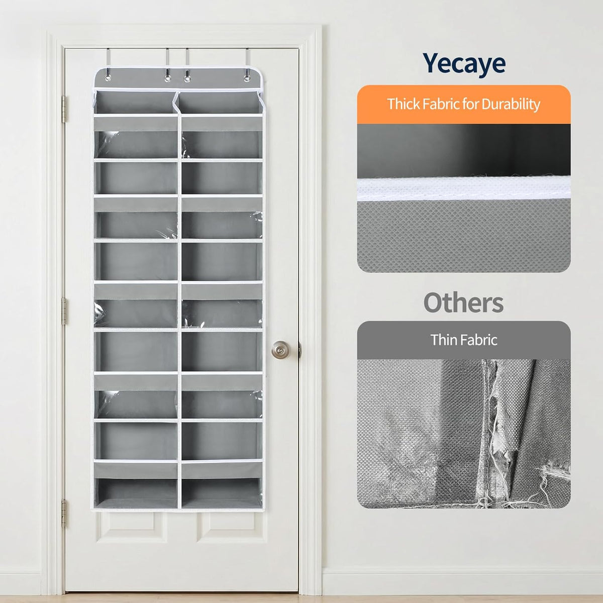 Yecaye Over The Door Organizer, 5 Tier Extra Large Behind Door Storage of 10 Compartments, 80lbs Heavy Duty Door Organizer Hanging with Clear Window for Closet Bedroom Pantry Bathroom, Grey