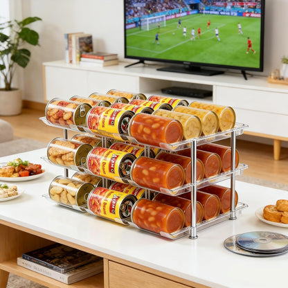 Can Organizer for Pantry, Stacking Can Storage Organizer Pantry, Automatic Can Rack for Fridge, 3Tire 3 Columns Can Holder for 36 Cans, Canned Goods Organizer Suitable for Cabinet Pantry Countertop