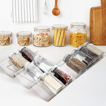 Cabilock 4 Pack Expandable Spice Drawer Organizer, Clear Acrylic 4-Tier Seasoning Rack Tray for Kitchen Drawers, Cabinets, Countertop, Pantry, Nail Polish and Small Bottles