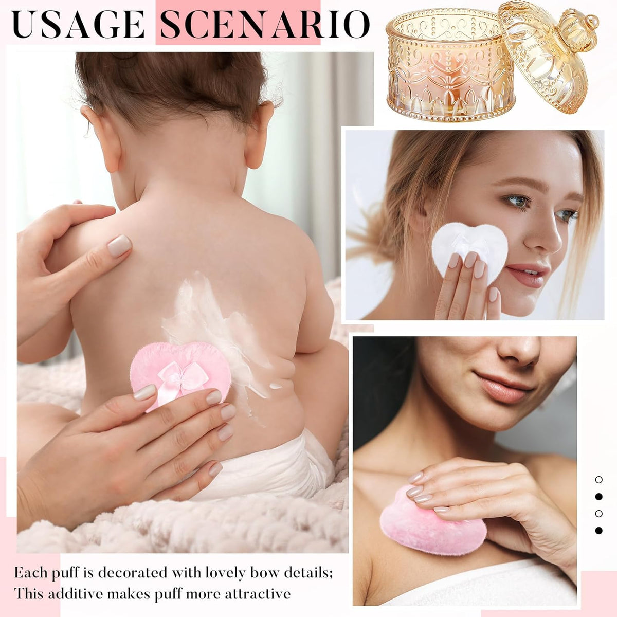 Tioncy 3 Pcs Large Body Powder Puff and Container Valentine's Day gift Powder Container with Puff Crystal Case Soft Washable Reusable Velour Face Body Glitter Wet Dry Makeup (Classic,Clear)