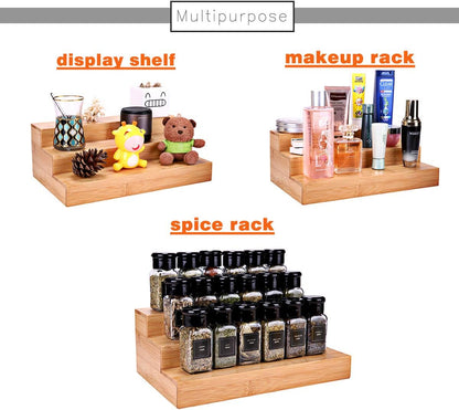 3-Tier Bamboo Drawer Spice Rack Wooden Kitchen Cabinet Spice Organizer Spice Jar Holder, Medicine/Health Care/Vitamin Bottles Storage Rack (Pre-Measure Drawer Dimensions), Drawer Rack