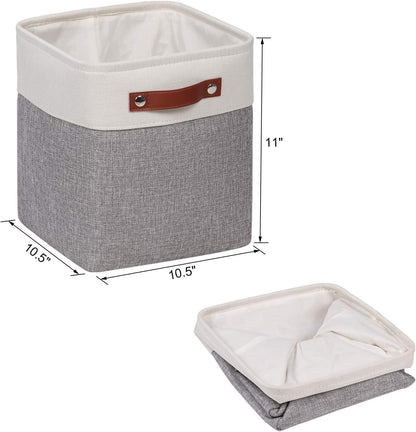 Univivi 4PC Small Fabric Storage Bins,15x6x5 inch Long Narrow Storage Baskets with PU Handles for Closet,Cabinet,Countertop Organizing Small Items (Gray,15x6x5 inch)