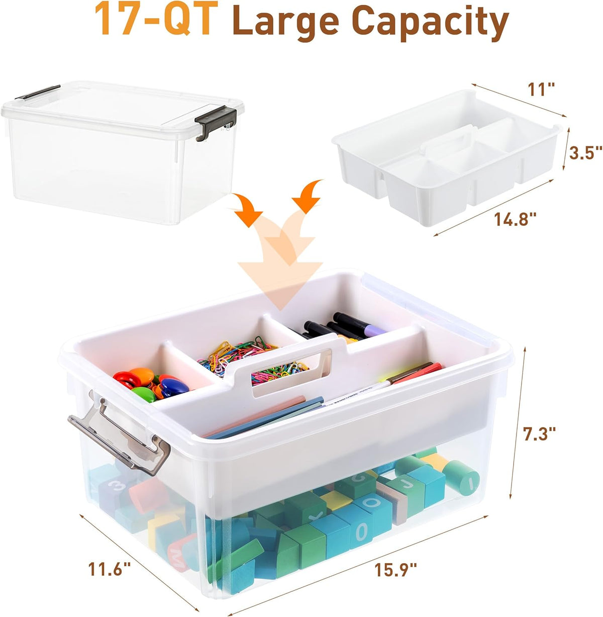 Citylife 17 QT Plastic Storage Box with Removable Tray Craft Organizers and Storage Clear Storage Container for Organizing Bead, Tool, Sewing, Playdoh