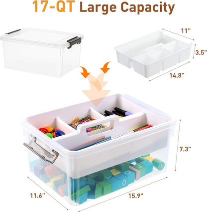 Citylife 17 QT Plastic Storage Box with Removable Tray Craft Organizers and Storage Clear Storage Container for Organizing Bead, Tool, Sewing, Playdoh