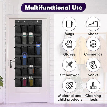 Over The Door Water Bottle Organizer for Stanley, Multi-Functional 24 Pockets Water Bottle Organizer for Door, Foldable Wall-Mounted Design, Over The Door Cup Holder for Kitchens and RV