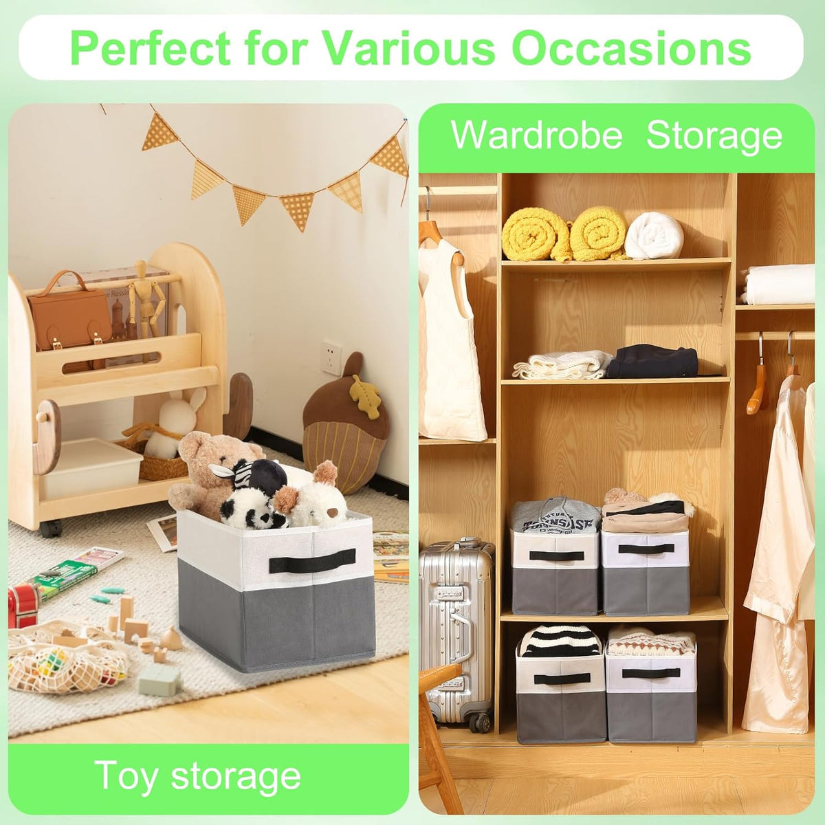 Closet Storage Bins, Large Closet Organizer Baskets with Divider & Handles,Trapezoid Fabric Shelf Organizers, Collapsible Storage Cubes for Clothes, Towels, Toys - Beige