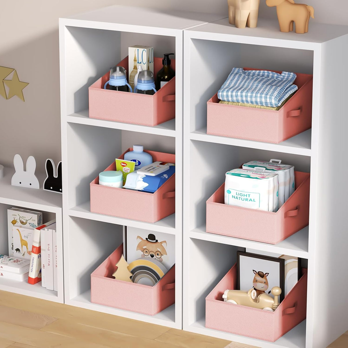 DIMJ Closet Storage Bins - Fabric Storage Baskets for Shelves, Collapsible Closet Organizers and Storage with Handles, Trapezoid Shelf Organization Storage Cubes for Purse, Toys, Books, Towel, Socks