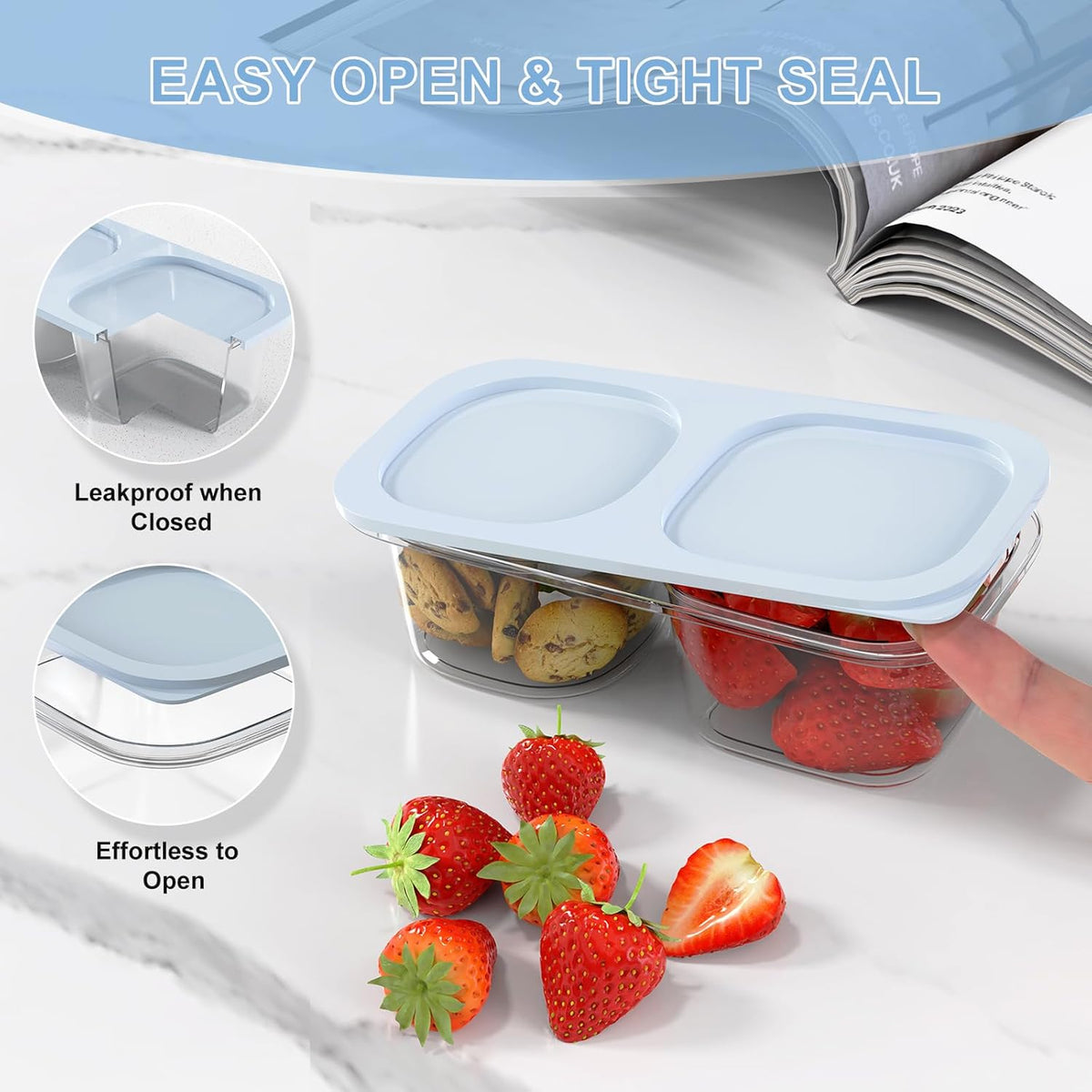 Snack Pack Containers for Kids, Reusable Snack Containers with Lids, 2 Compartment Small Bento Snack Box, BPA-Free, Lunchbox Accessories for Travel