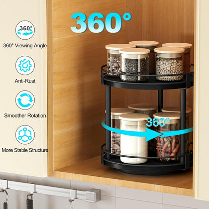 Snughome Rotating Spice Rack, 2 Tier Lazy Susan Organizer, Wood Kitchen Countertop Organizer, Brown Lazy Susan Turntable for Cabinet, 10.2" x 10.2" x 10.4"