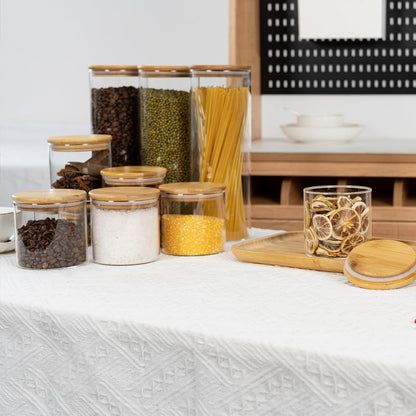 D2scrma 22oz Straight cylindrical Airtight Storage Jars with Bamboo Lid Set of 6 Storage Container Stackable Spice Jar, Kitchen Canister for Sugar, Tea, Cookies and Coffee beans (with Black Lable)