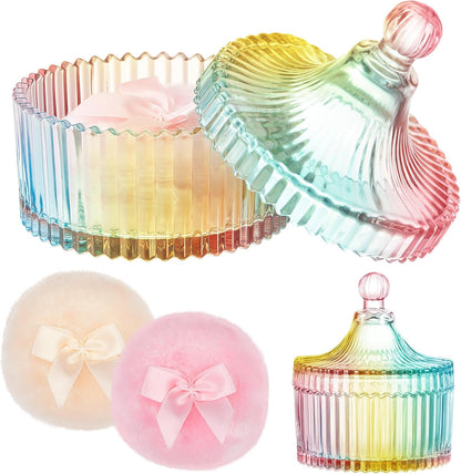 Tioncy 3 Pcs Large Body Powder Puff and Container Valentine's Day gift Powder Container with Puff Crystal Case Soft Washable Reusable Velour Face Body Glitter Wet Dry Makeup (Classic,Clear)