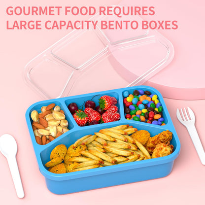 Bento Box Adult Lunch Box (4 Pack), 4-Compartment Meal Prep Container for Kids, Reusable Food Storage Containers with Transparent Lids, No BPA, Microwaveable (Wheat (Green/Blue/Pink/Beige))