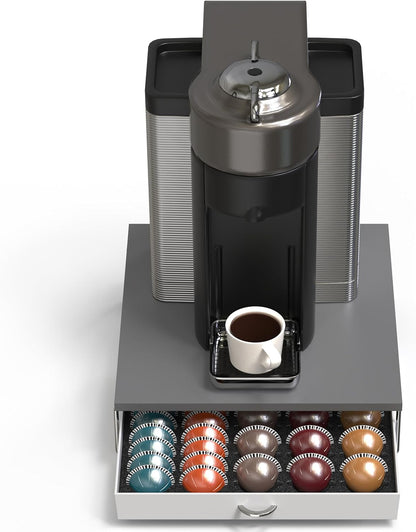 DecoBrothers Crystal Tempered Glass Vertuo Pod Holder Drawer, 24 Large or 48 Small Nespresso Capsule Organizer