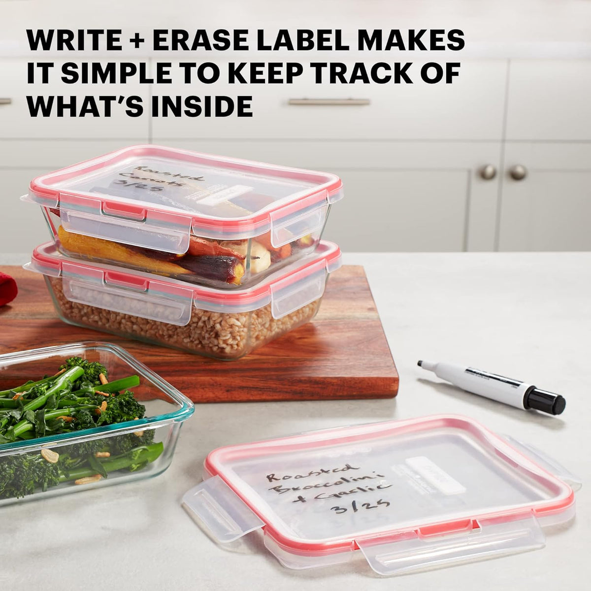Pyrex Freshlock (4 Cup) Glass Food Storage Containers Set, Airtight & Leakproof Plastic Locking Lids BPA-Free, Meal Prep Containers Set, Freezer Dishwasher Microwave Safe