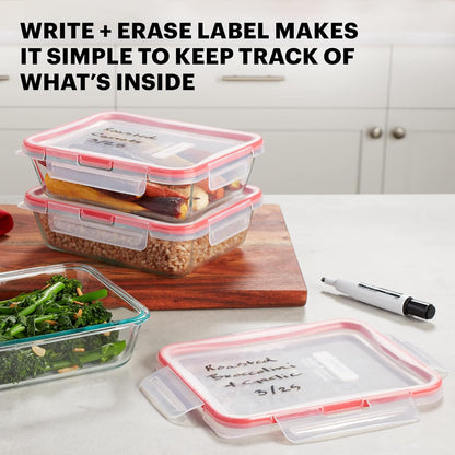 Pyrex Freshlock (4 Cup) Glass Food Storage Containers Set, Airtight & Leakproof Plastic Locking Lids BPA-Free, Meal Prep Containers Set, Freezer Dishwasher Microwave Safe
