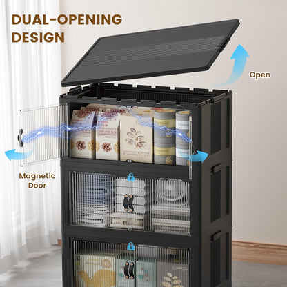 SAILUN 145Gal/580Qt Stackable Storage Bins Folding Collapsible Storage Bins with a Lid, Closet Organizers and Storage,White 26" W x 17" D x 71" H