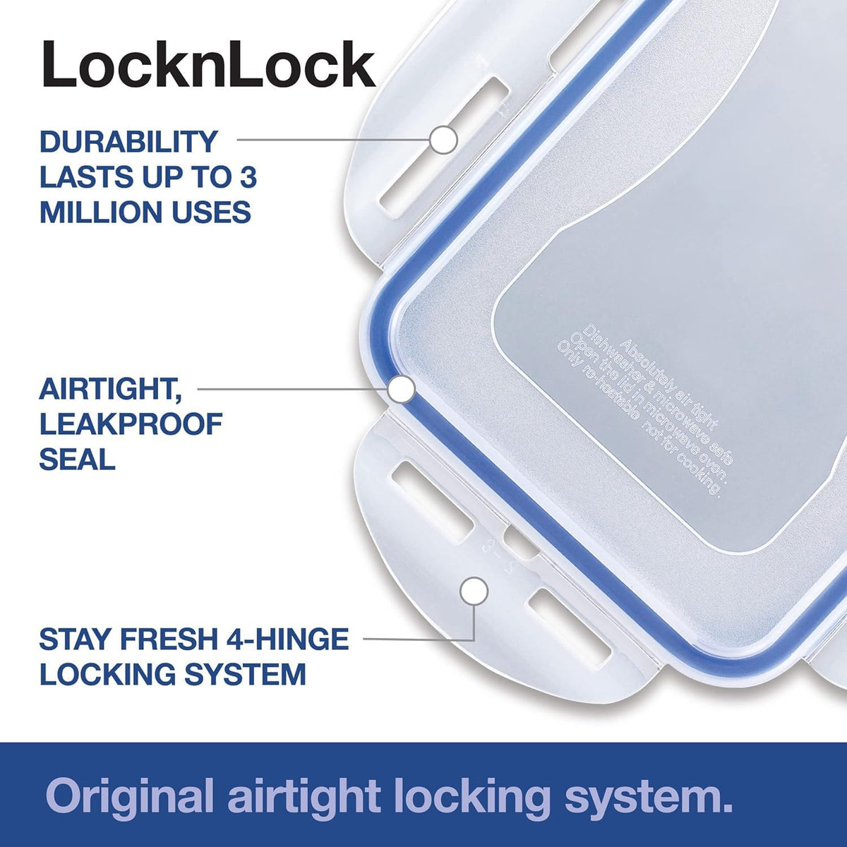 LOCK & LOCK Easy Essentials Pantry Food storage containers with lids / Pantry storage / Airtight containers, BPA free - Square - 11 cup - Great for Sugar, Clear