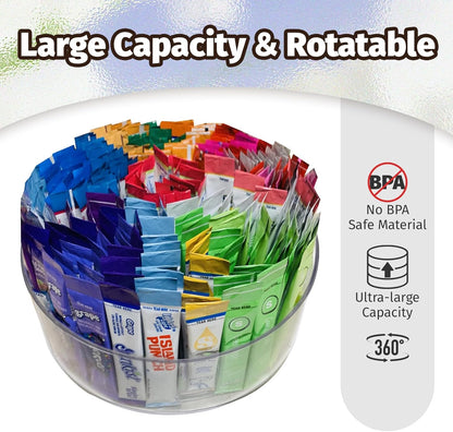 Drink Packet Organizer For Powdered Drink Mix,Powder Packet,Water Packet,Water Flavor Packet,Lazy Susan Organizer Rotating Holder for Drink Mix Necessities（Square）