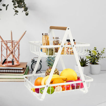 mahueeol 2 Tier Countertop Fruit Basket,Portable Fruit Bowle for Kitchen Organizer Storage & Dining Room Fruits Vegetable Bread Snacks, Detachable Metal Rectangle Basket Storage