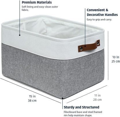 OrganiHaus 12x8in Canvas Storage Baskets 3 Pack | SMALL Fabric Bins for Shelves | Pantry & Bathroom Organizer | Beige/Off-White